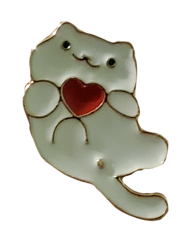 white neko atsume cat holding a heart