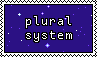 stamp of stars in space, with 'plural system' written over top