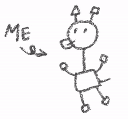 simple crayon drawing of GG, with an arrow pointing to her that says 'ME'